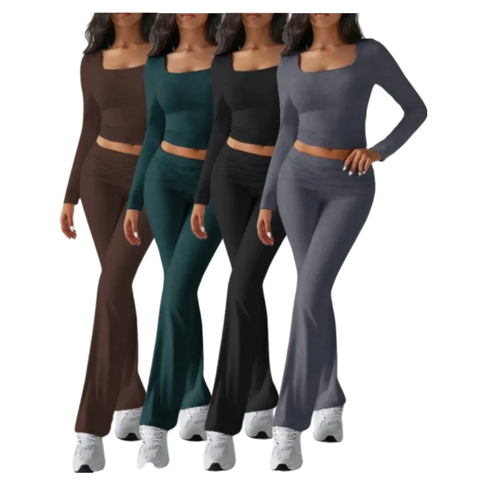 Women's Neck Crop Top & Flare Pants Sets (Just $3 a set!)