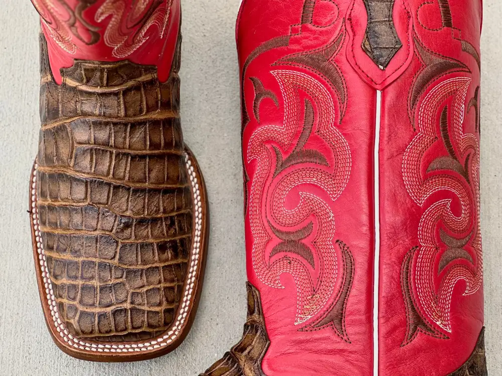 Men’s Honey American Gator Belly Leather Boots With Red Shaft