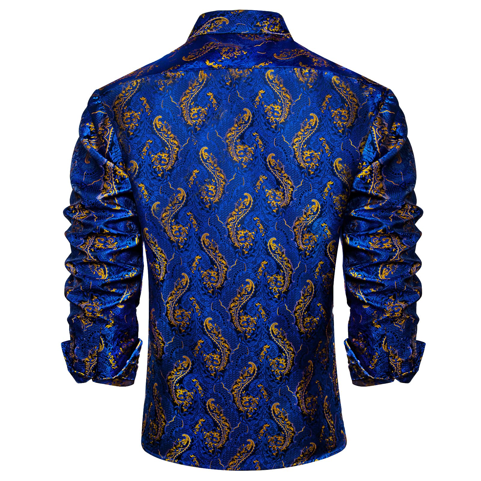 Men's Paisley Dress Shirt Long Sleeve Wrinkle Free Button Down Cowboy Shirts - Gold&blue&paisley