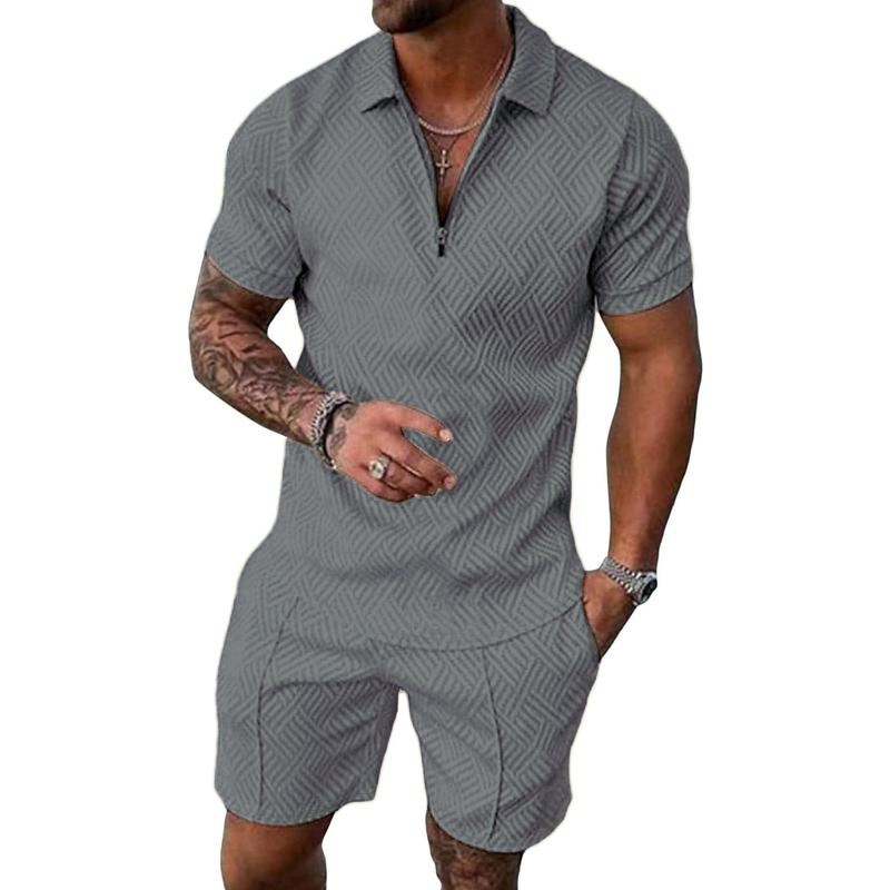 Men’s Textured Polo & Shorts 2-Piece Summer Set