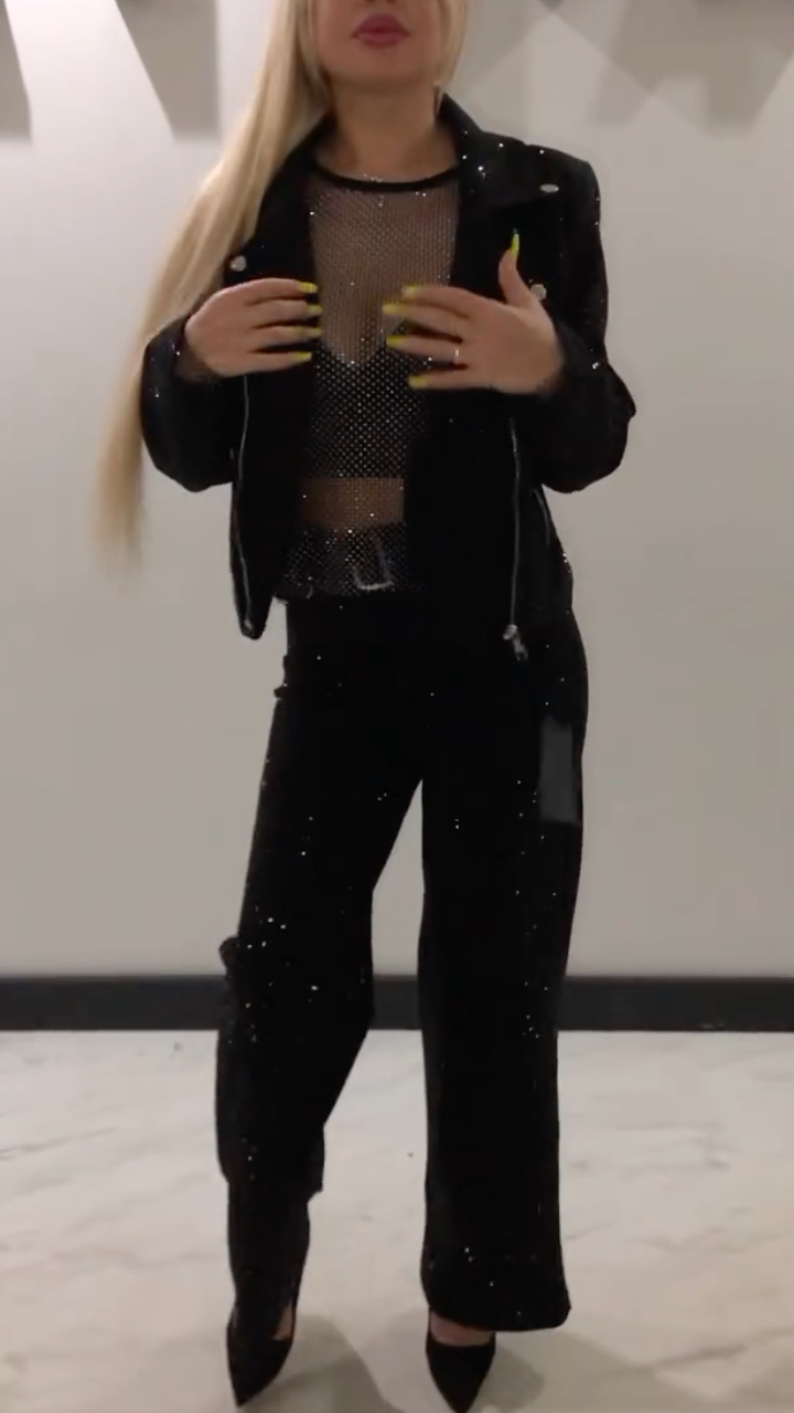 Women Laple Collar Hot Diamond Jacket+ Pants Sparkling Casual Set