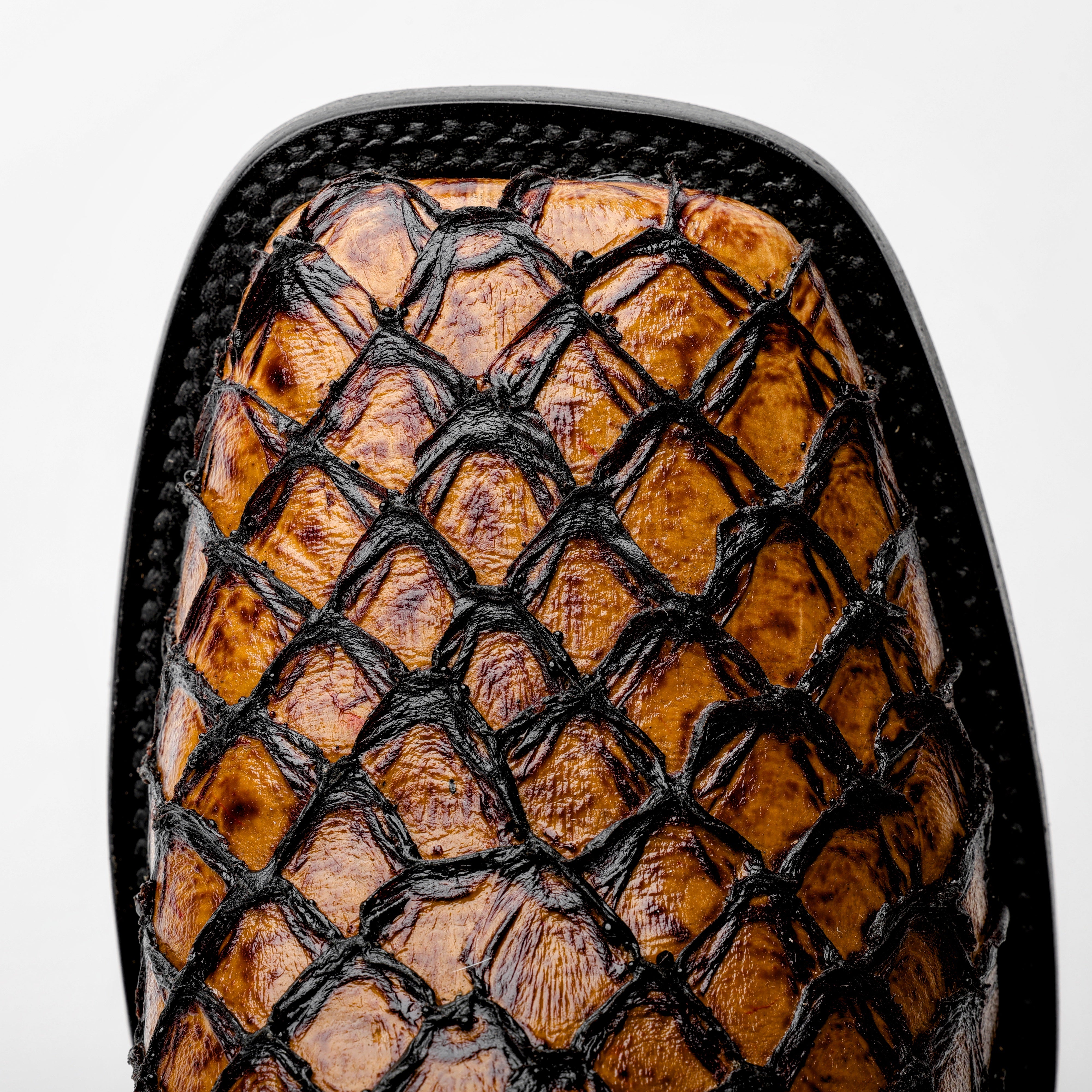 Honey Cognac Mini Pirarucu Leather Boots - Square Toe