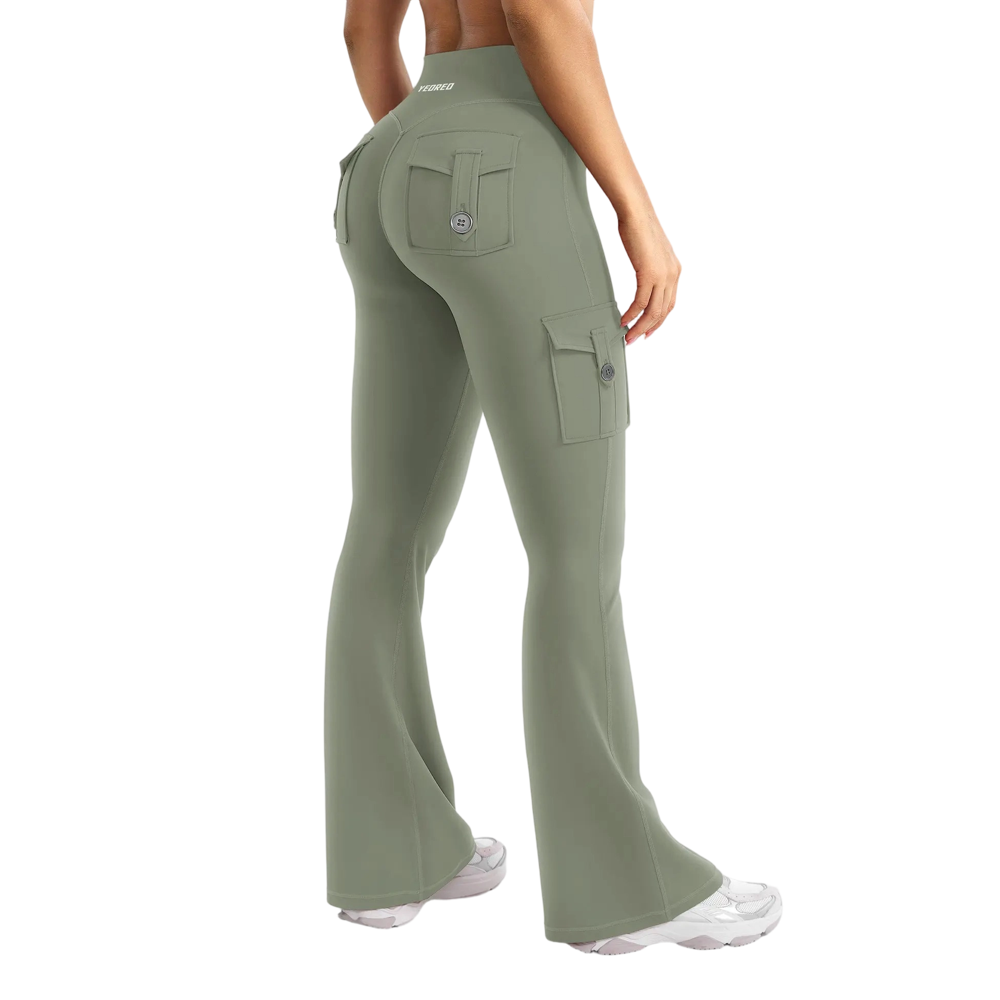 Women's Workout Flare Leggings with Pockets Hidden Scrunch High Waisted Cargo Gym Yoga