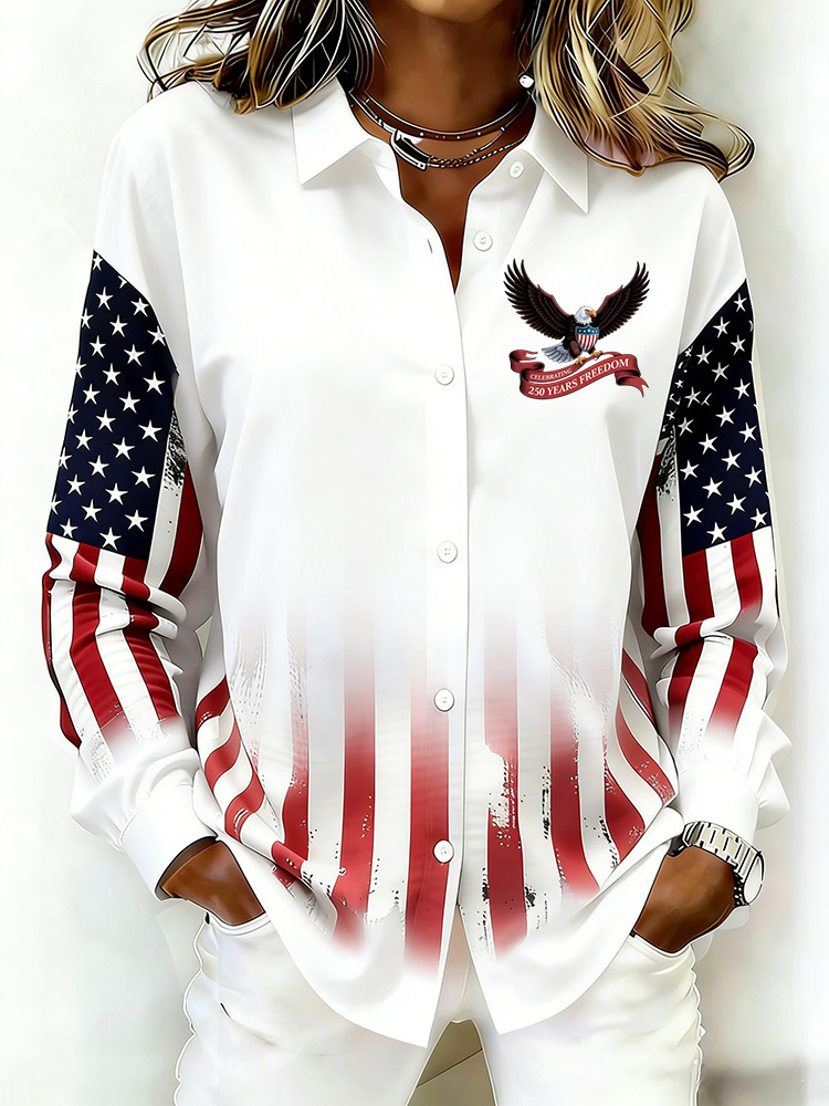 Ladies' Casual 250Th Anniversary Celebration Lapel Button Up Shirt