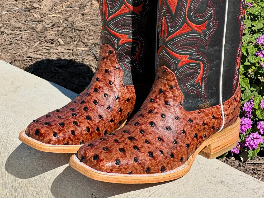 Men’s Cognac Ostrich Leather Boots With Black Shaft