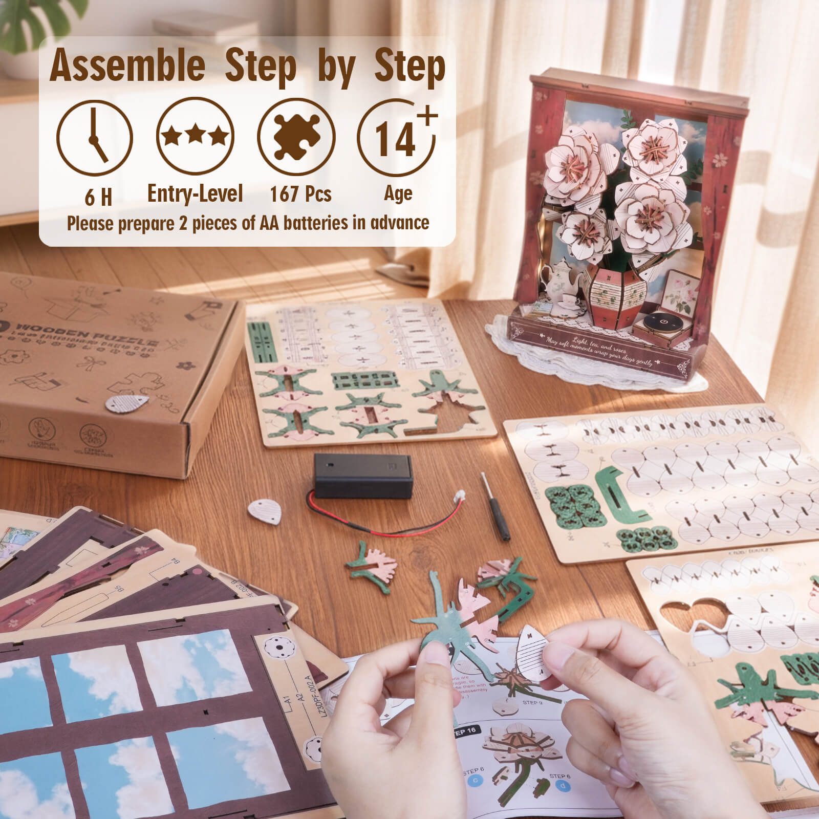 Crimson Rose Whispersâ€“ DIY Wooden Painting, 3D Puzzle Craft Kit