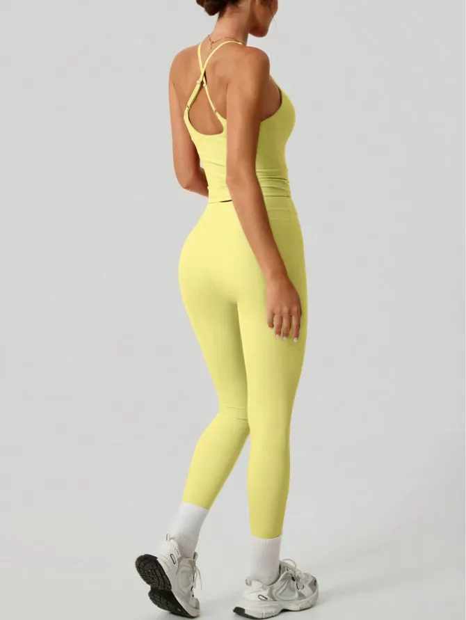 Women's Crisscross Back Tank & High-Waist Butt-Lift Leggings Set