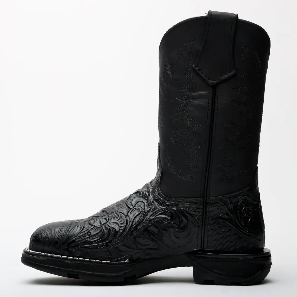 Black Hand-Tooled Leather Boots With 3D Lightweight Sole - Composite Toe