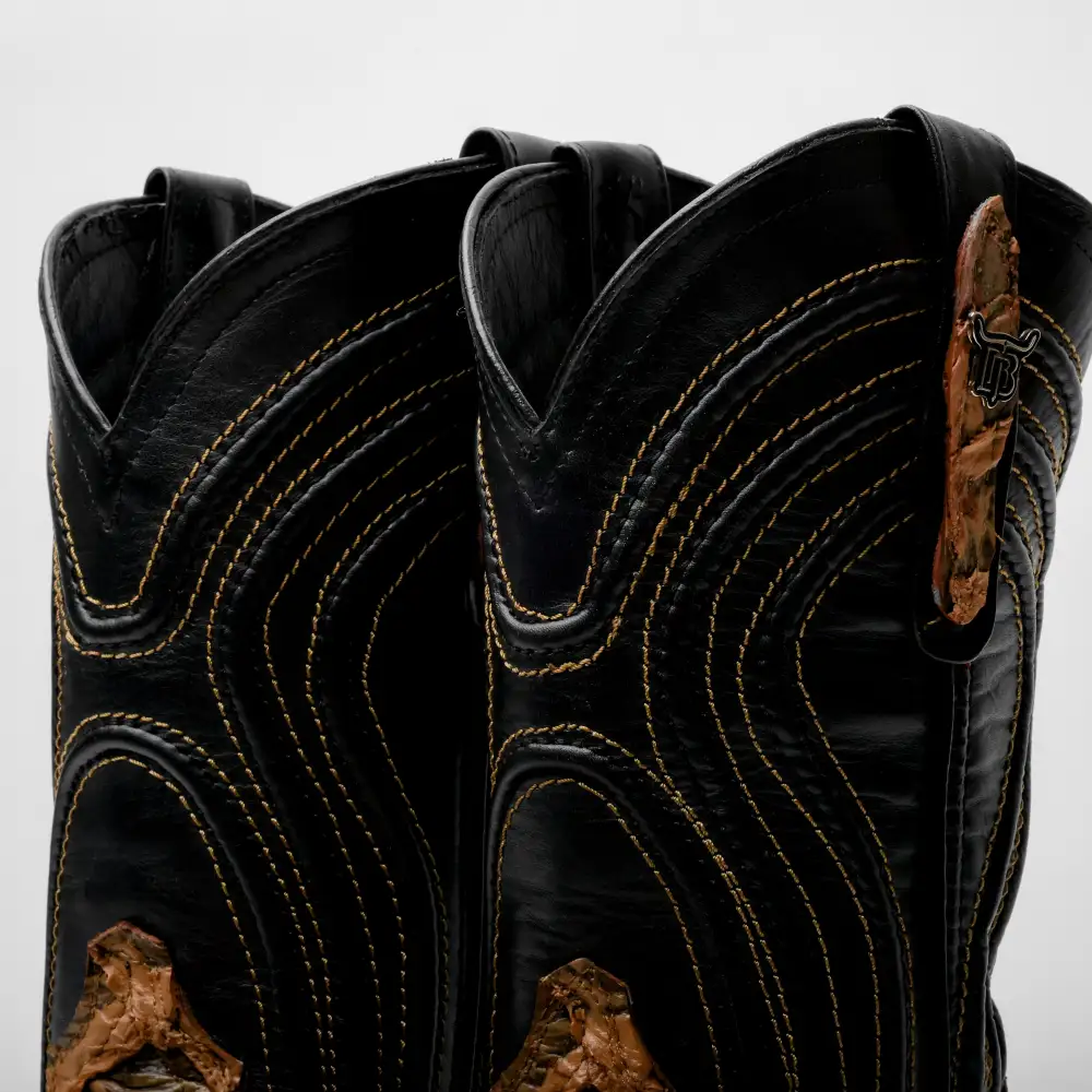 Light Brown Rustic Jumbo Pirarucu Leather Boots - Square Toe