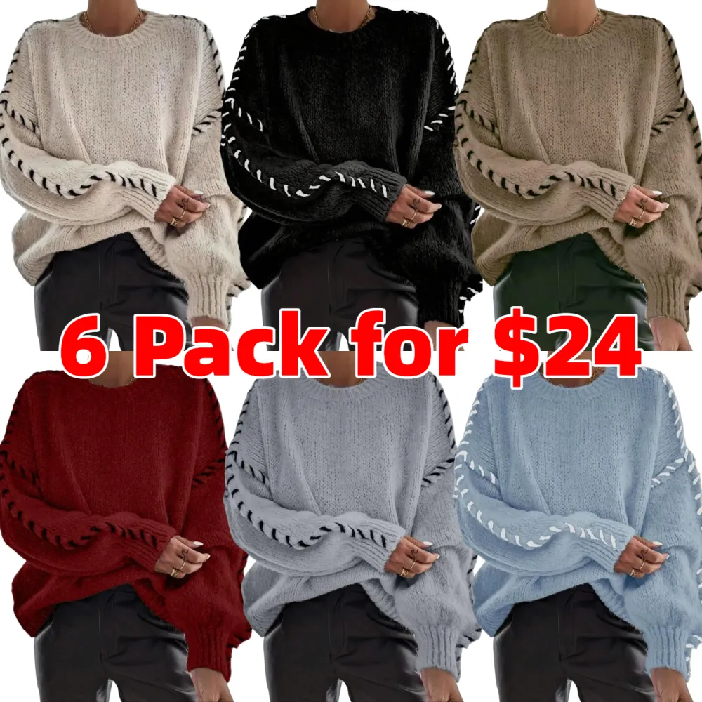 Women's Contrast Binding Drop Shoulder Sweater