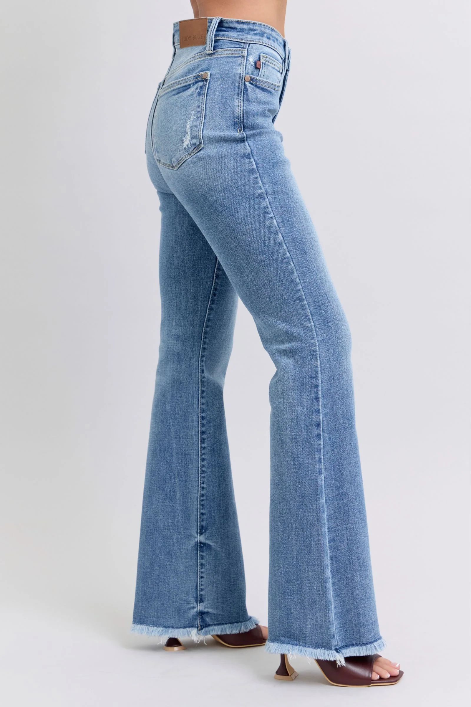 Blue Full Size Raw Hem High Rise Bootcut Jeans