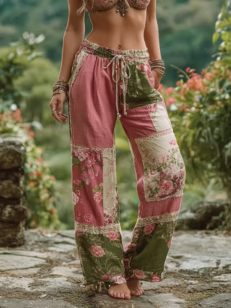 Women's Retro Floral Patchwork Art Casual Pants