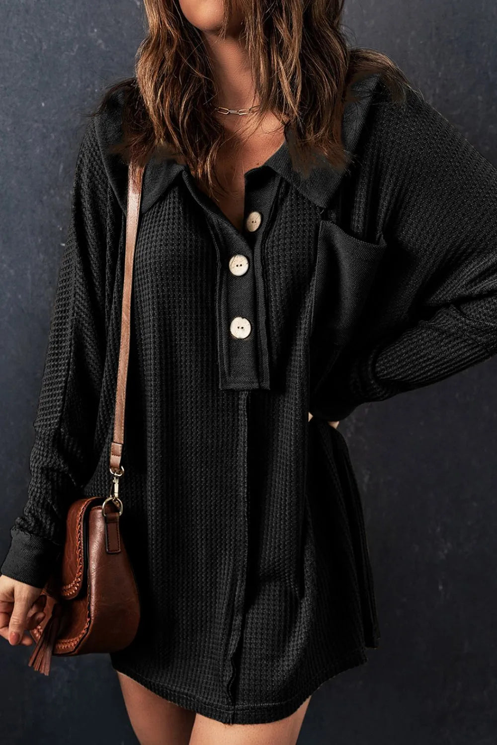 Waffle Knit Button Front Dress