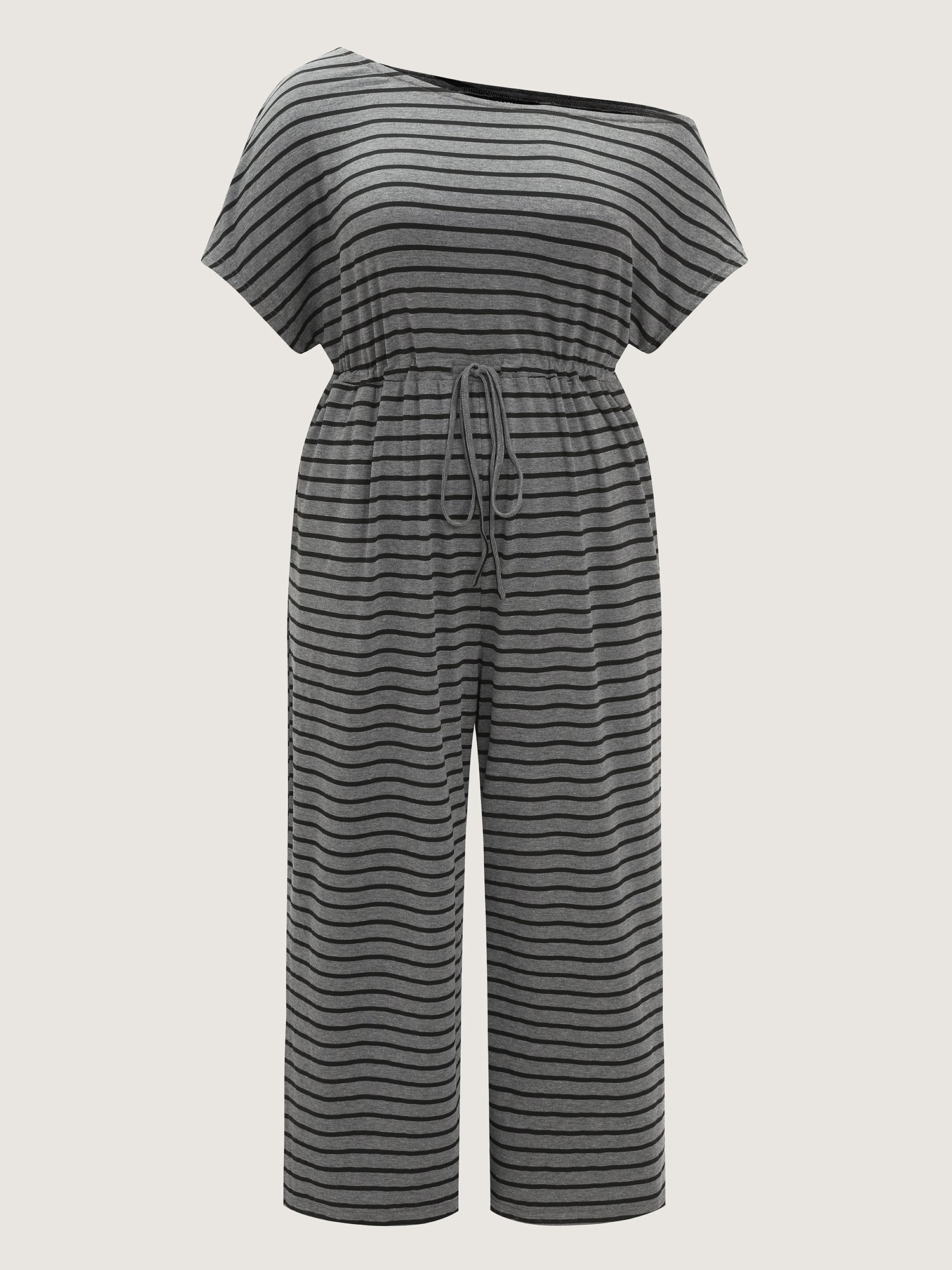 Striped One-Shoulder Pockets Jumpsuit