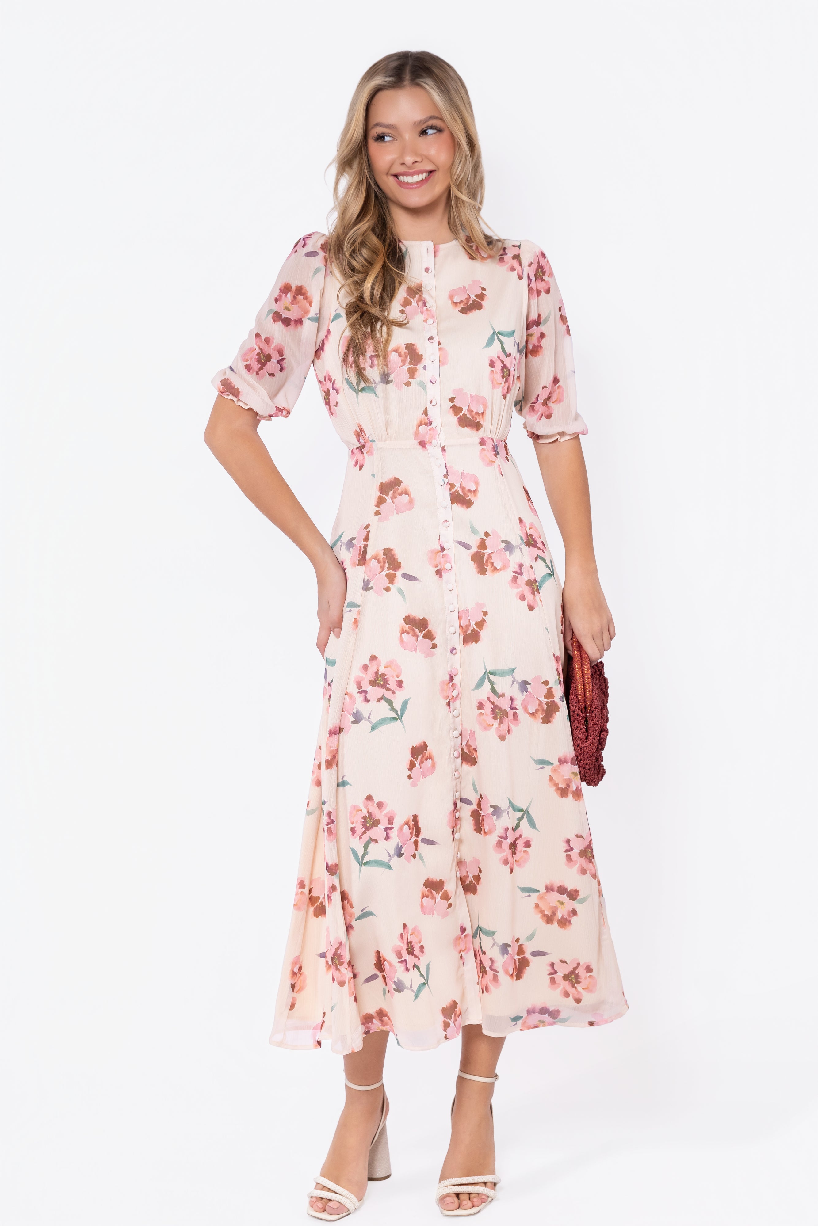 Lana Dress (Beige/Pink)