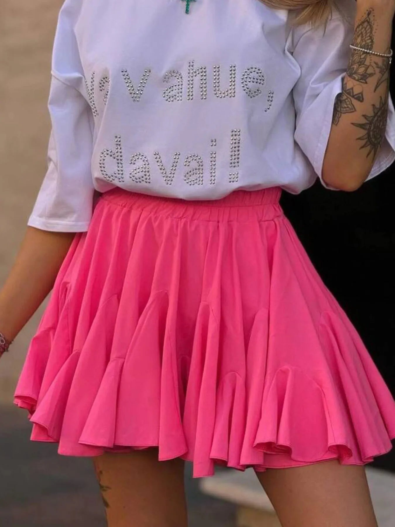 Elastic Waist Ruffled Hem Skirt