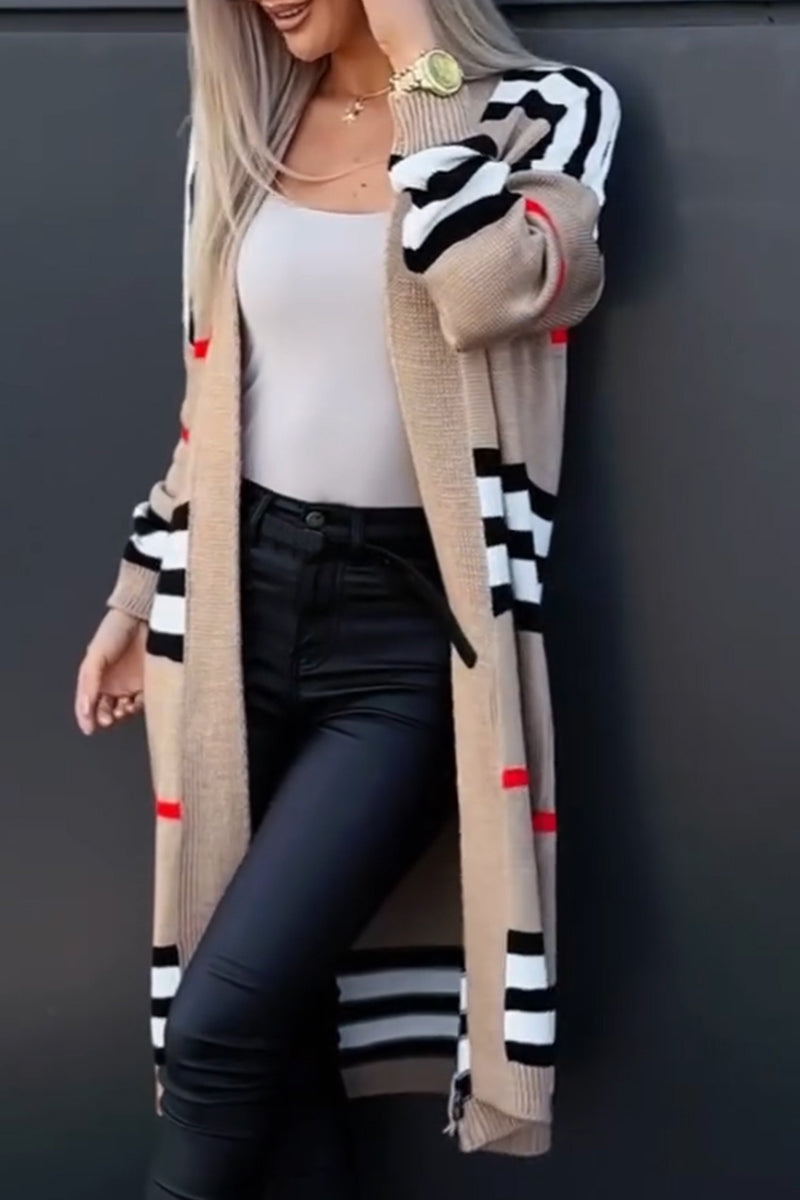 Women's Casual Striped Colorblock Knit Cardigan