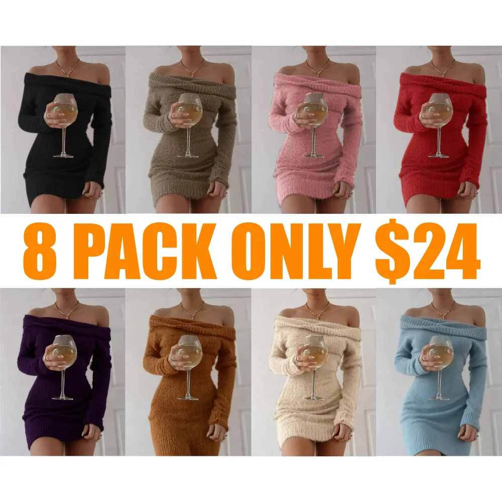 Women's Plain Off The Shoulder Bodycon Sweater Dress without Necklace