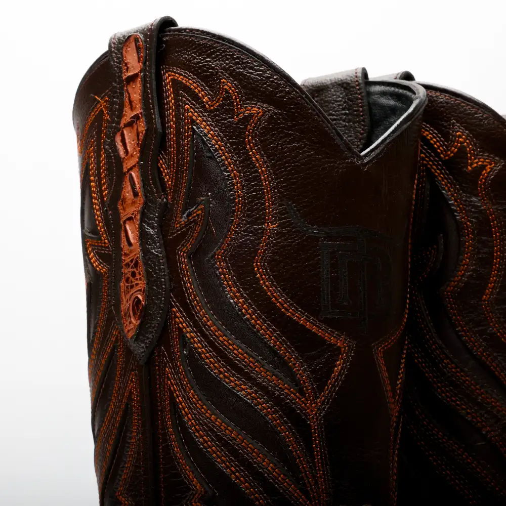 Cognac Caiman Hornback Leather Boots - Square Toe