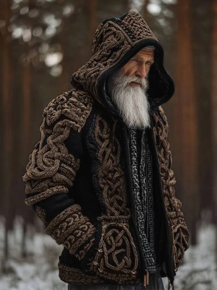 Men's Viking Celtic Knot Contrast Button Cozy Cardigan Sweater