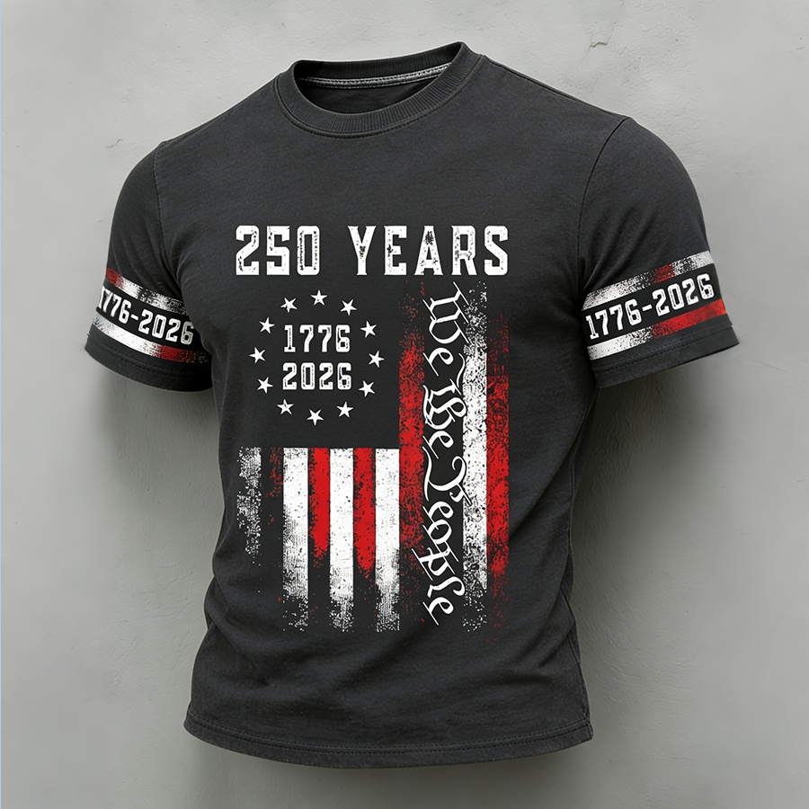 Men'S Casual American Founding Celebration Personalized Printed Round Neck T-Shirt