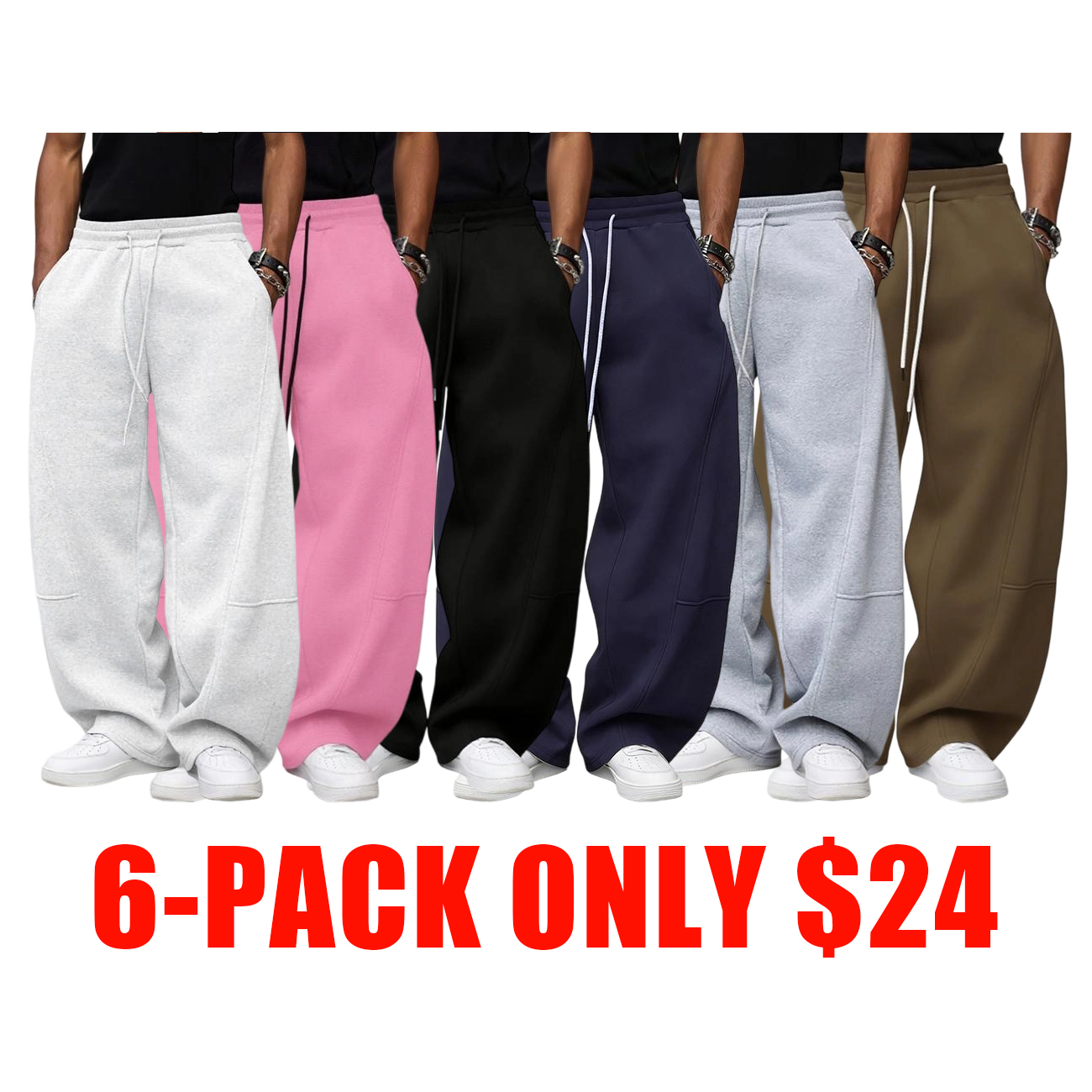 Unisex Winter Warm Wide-Leg Jogger Pants with Drawstring Waist