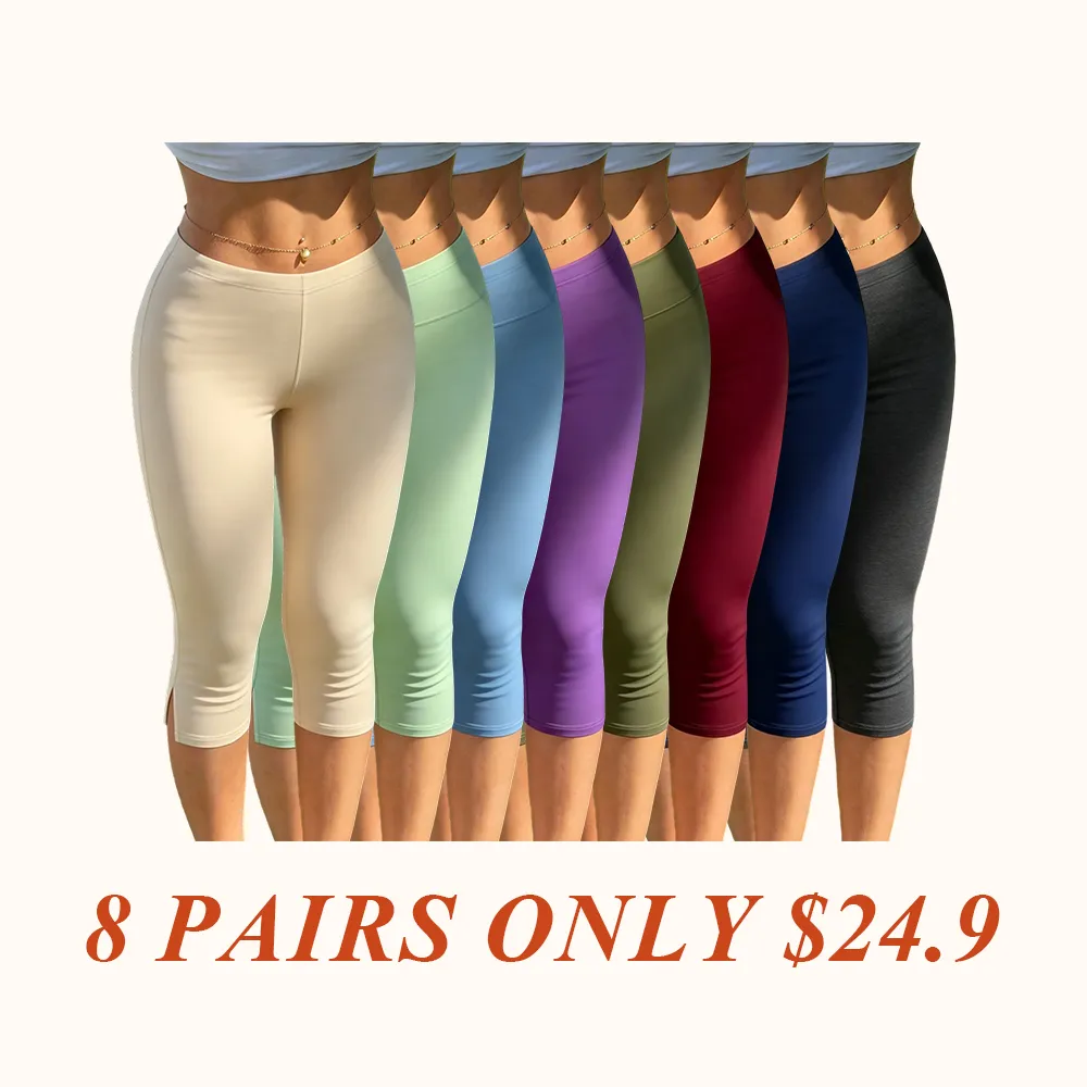 Women's Streetwear Black Capri Slim-Fit Pants, Active Pants With Side Slit Detail