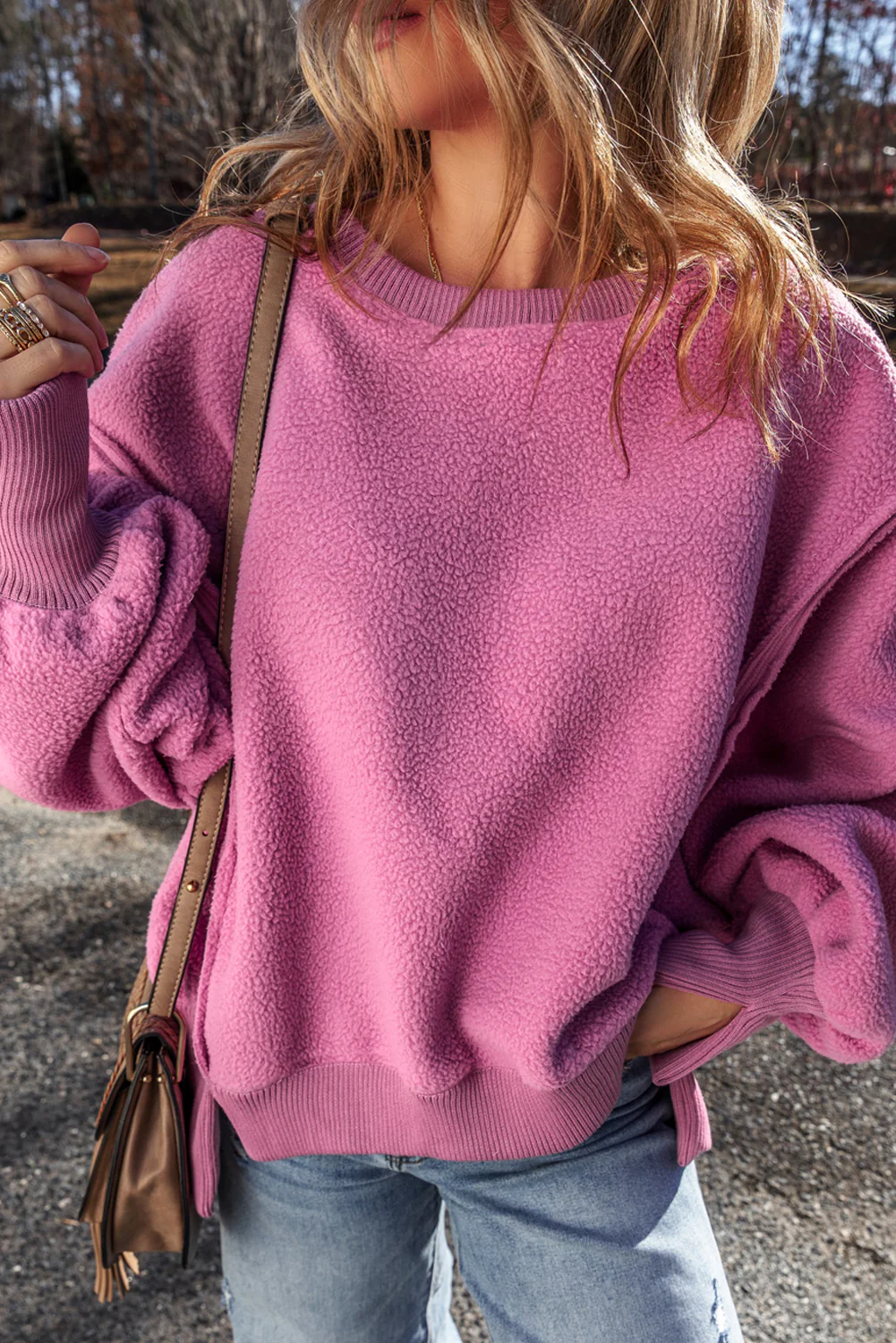 Bright Sherpa Seamed Drop Shoulder Oversized Sweatshirt