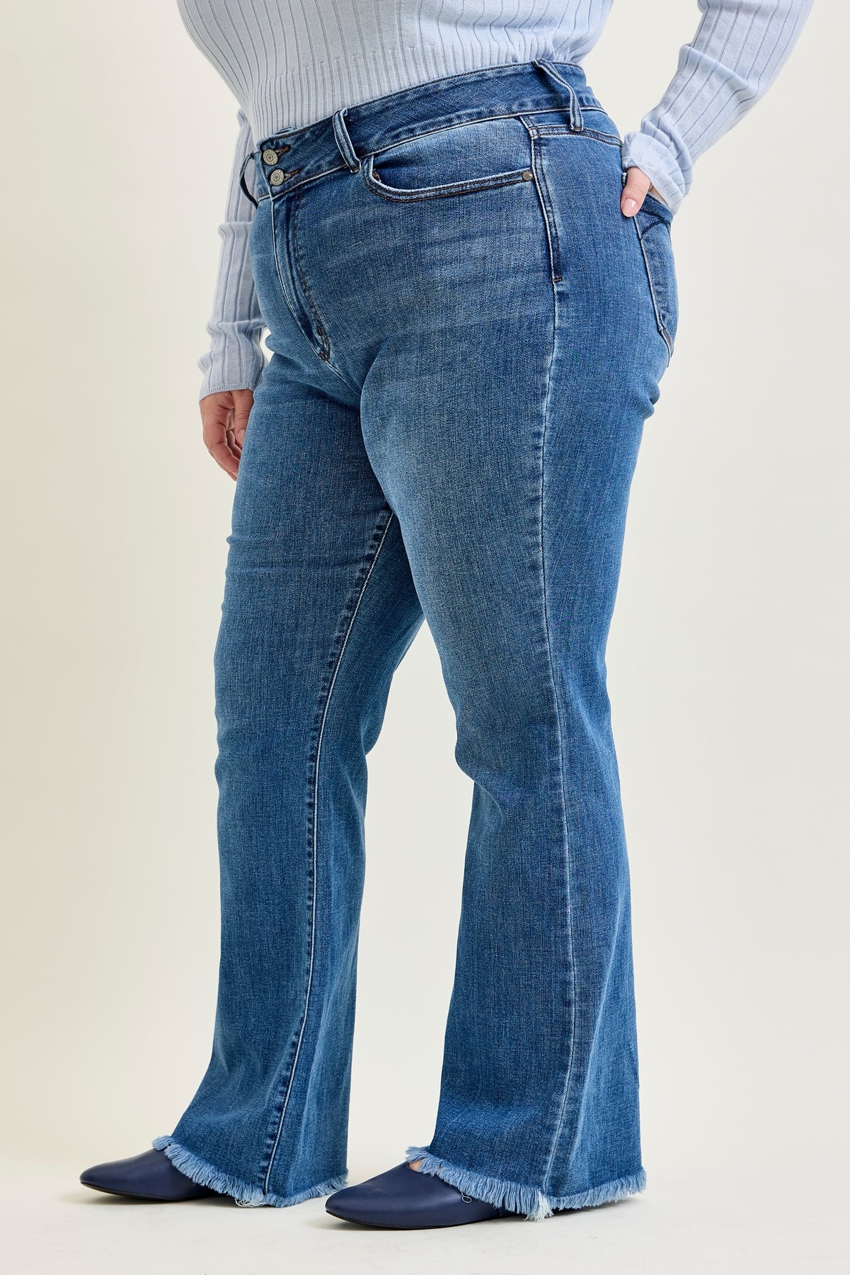 Daisy Bootcut with Double-Button Waist and Frayed Hem - PLUS