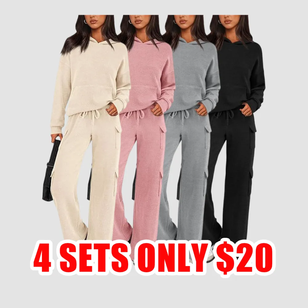 Women’s 2-Piece Knitted Hoodie & Wide Leg Pants Loungewear Set