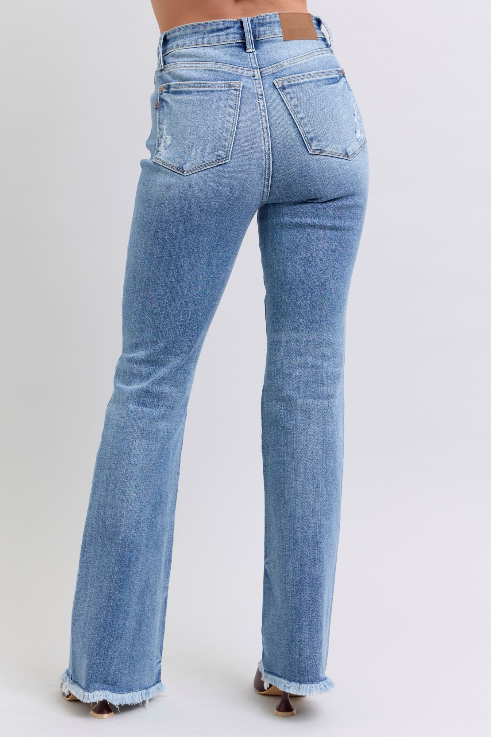 Blue Full Size Raw Hem High Rise Bootcut Jeans