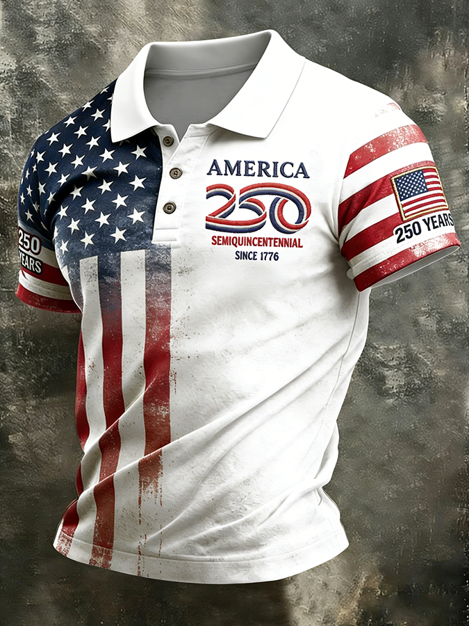 Men'S Retro 250Th Anniversary Celebration American Flag Polo Shirt