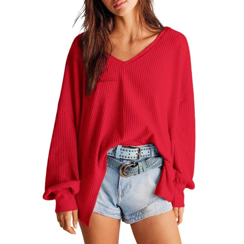 Women's Waffle Knit V-Neck Top