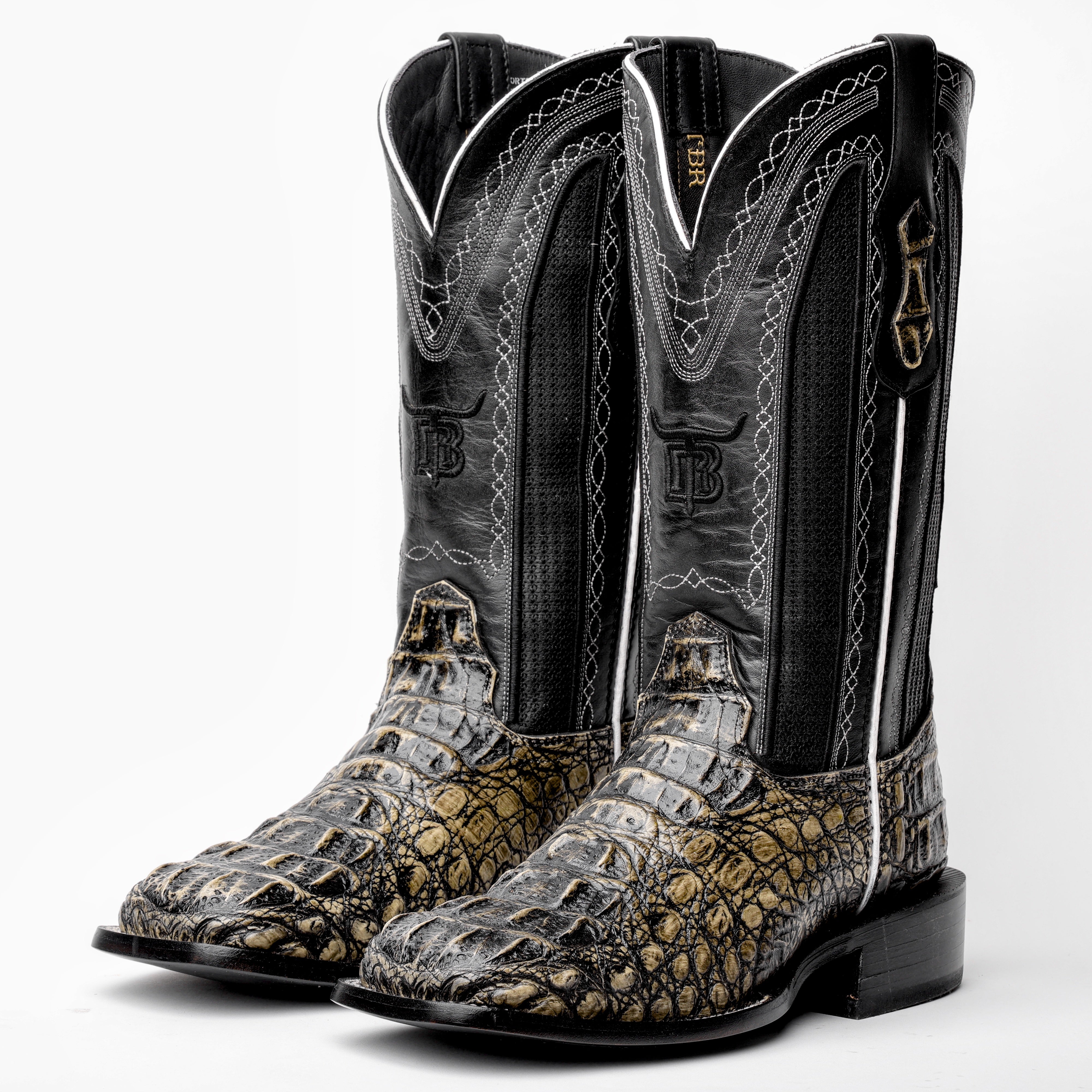 Desert Rustic Caiman Neck Leather Boots - Square Toe