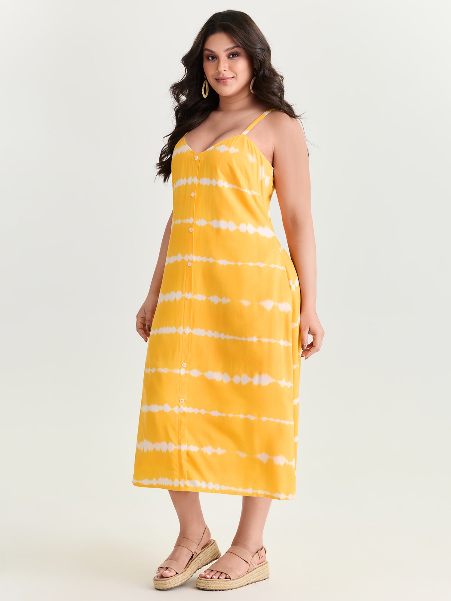 Zesty Striped Print A-Line Pockets Midi Dress