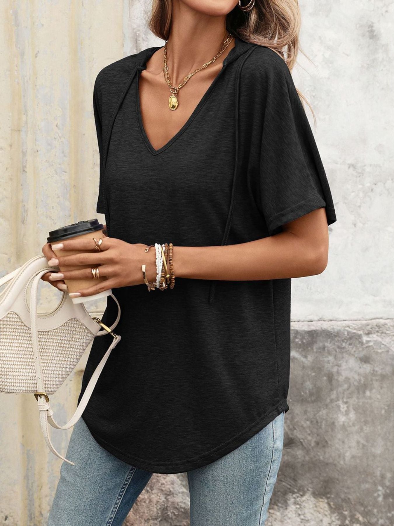 Casual Short Sleeve Hooded T-Shirt