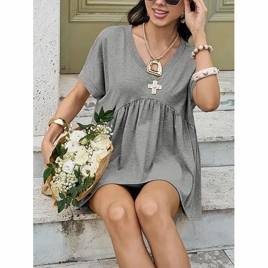 Women’s Flowing V-Neck Babydoll Peplum Blouse
