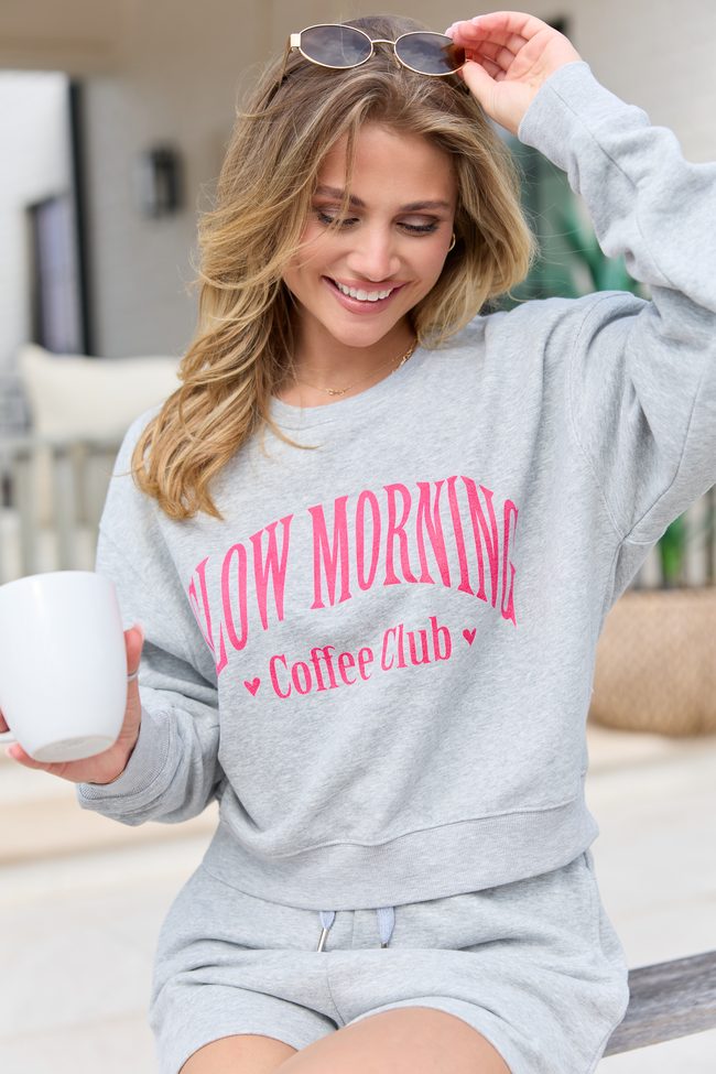 Slow Morning Coffee Club Light Grey Cropped Graphic Sweatshirt