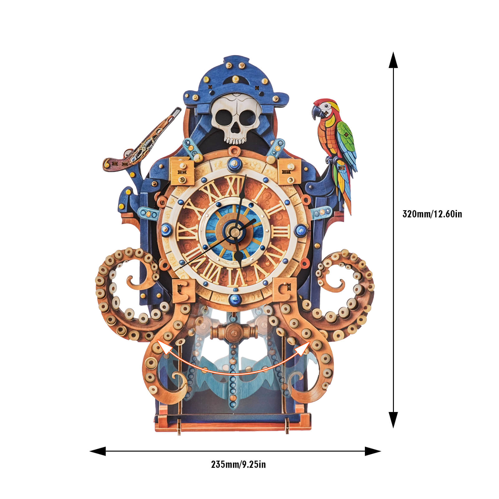 Octopus Sea Monster  â€“ DIY Wooden Clock, 3D Puzzle Craft Kit
