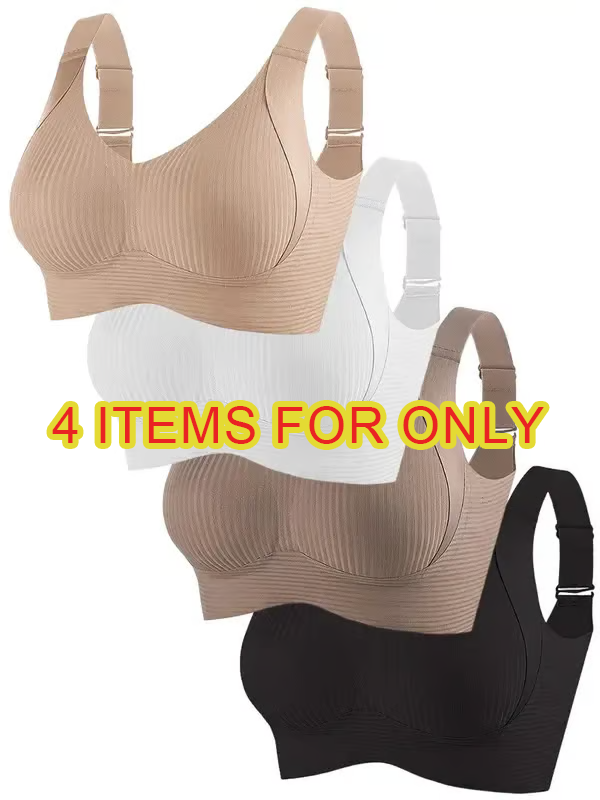 🔥Last Day Promotion!🌺Women's Solid Four-breasted Adjustable Wireless Bra👍 No more sagging breasts