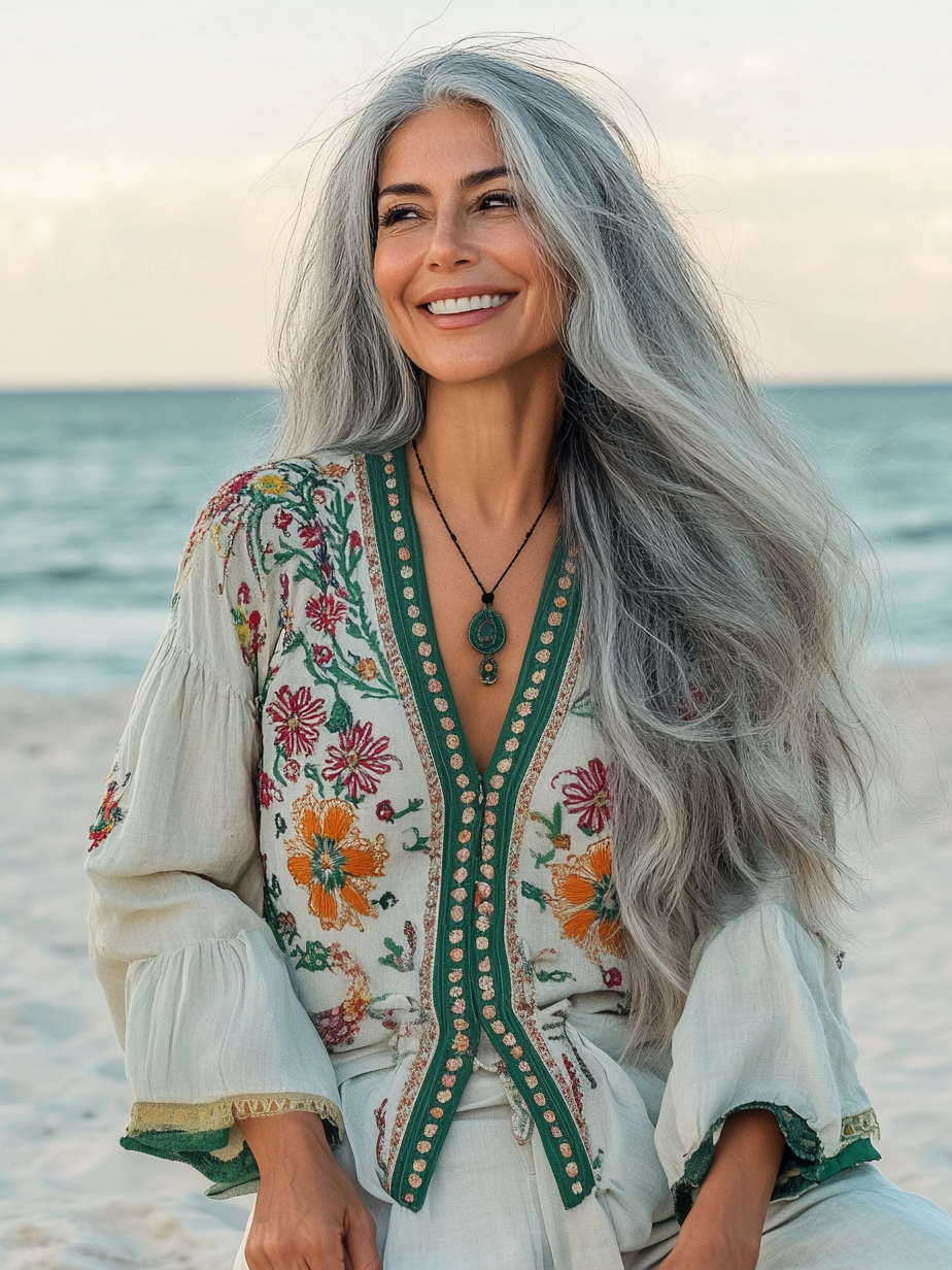 Vacation seaside elegant embroidery top e7bc