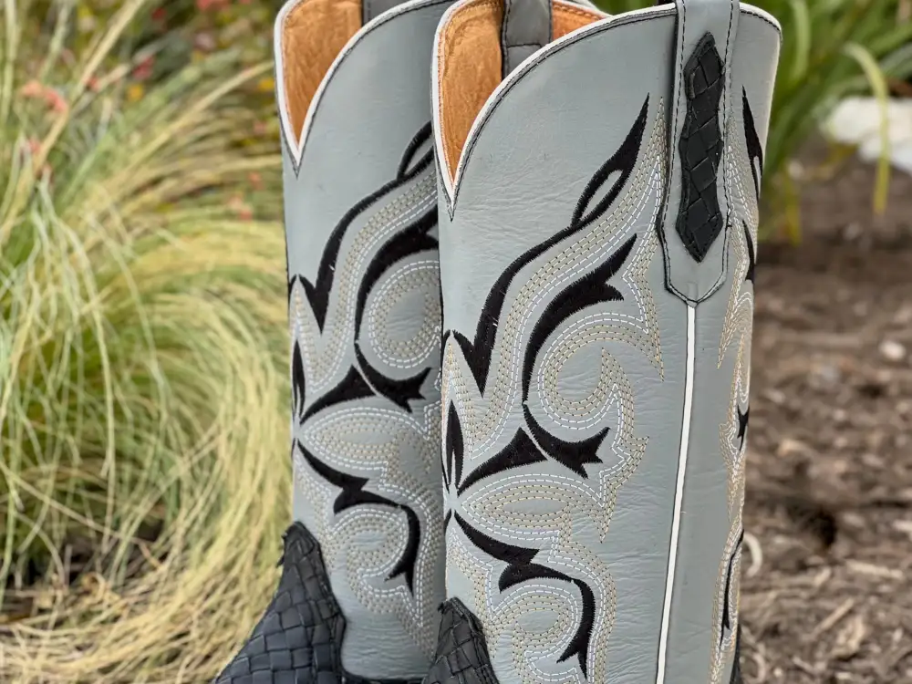 Mens Black Basket Woven Boots With Grey Shaft