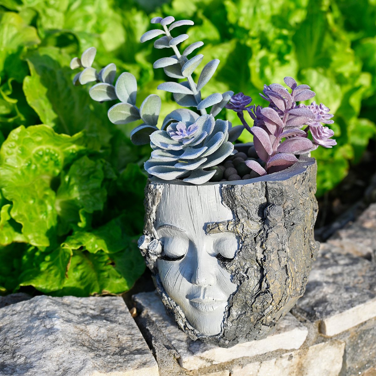 Hand-carved 3D Sleeping Wood Elf Art Planter