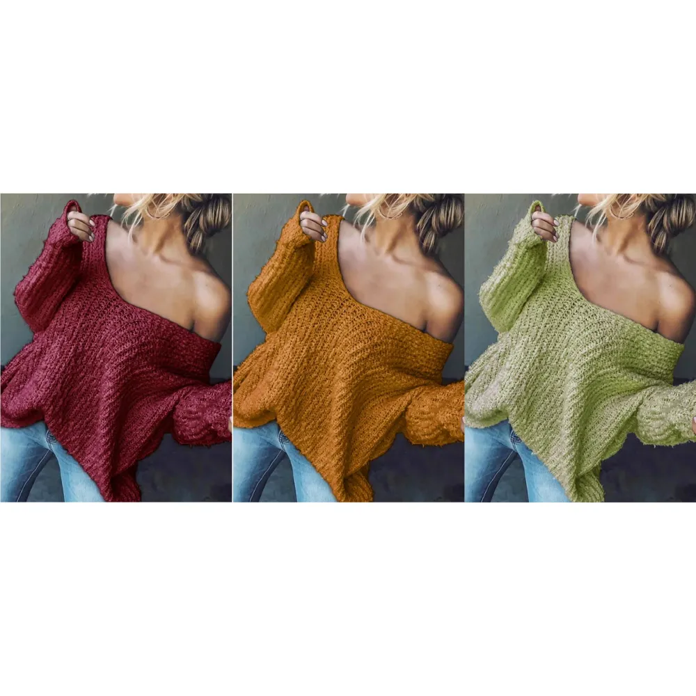 Women's Plain Drop Shoulder V Neck Sweater