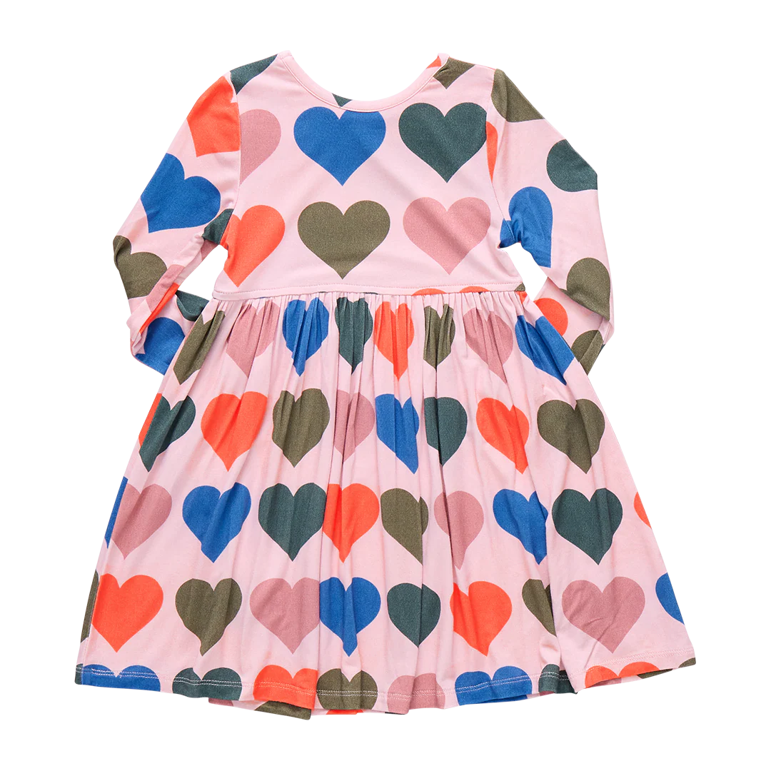 Girls Bamboo Steph Dress Pink Oversized Hearts