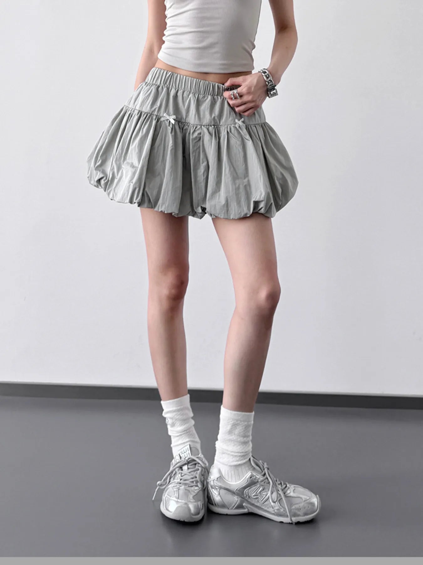 Bubble Hem Elastic Waist Mini Skirt