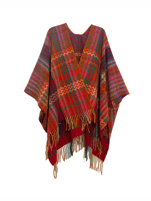 Keep Warm Split-Side Tasseled High-Low Long Sleeves Shawl&Scarf