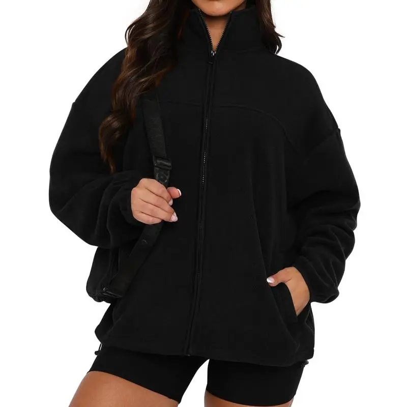 Women's Zip Up Baggy Basic Fleece Jacket