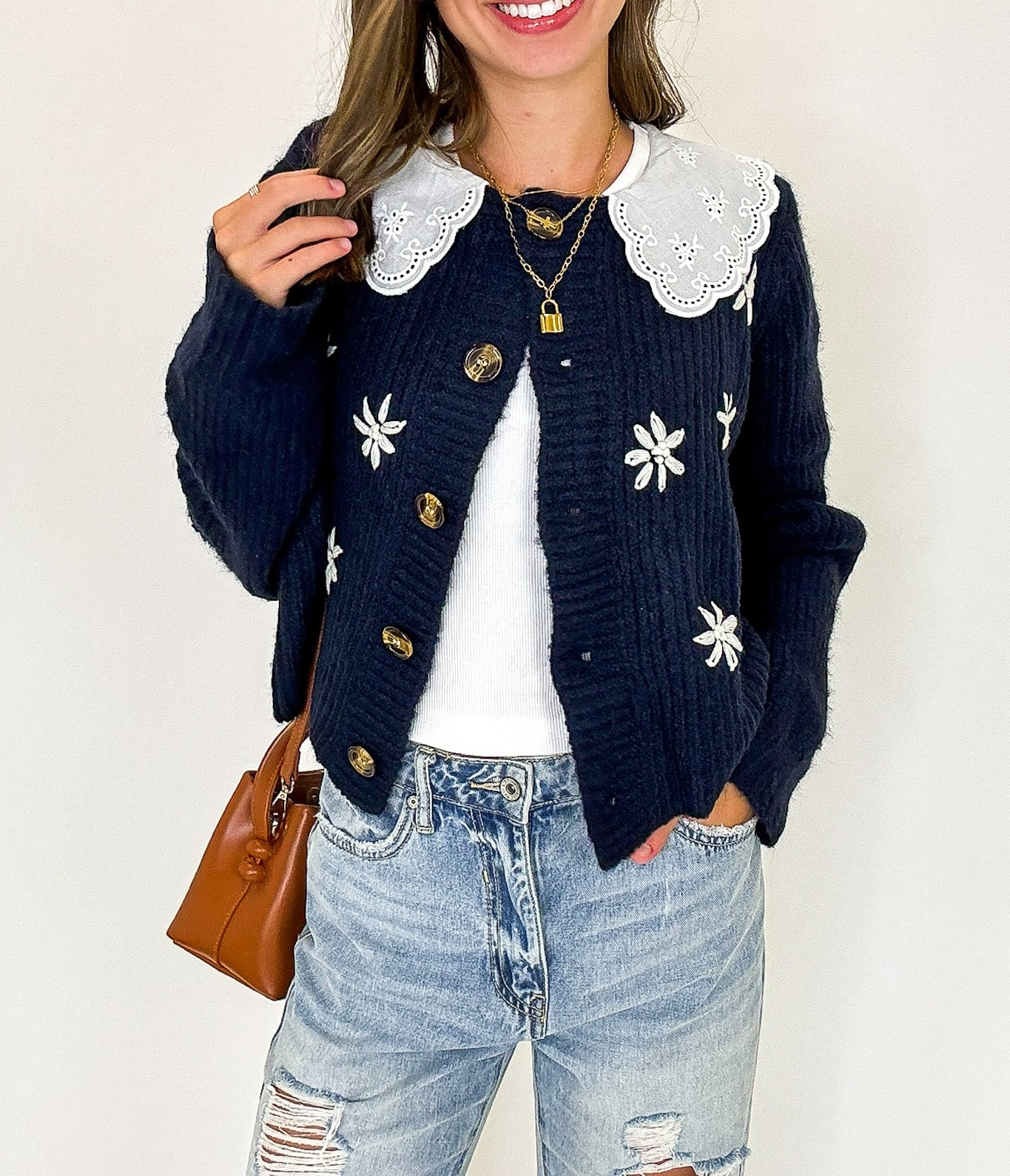 Cottage Bloom Floral Knit Collared Cardigan
