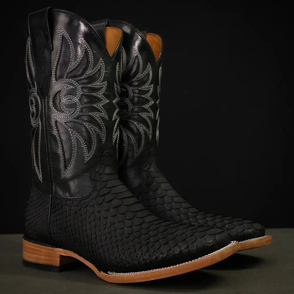 Black Genuine Python Boots - Square Toe